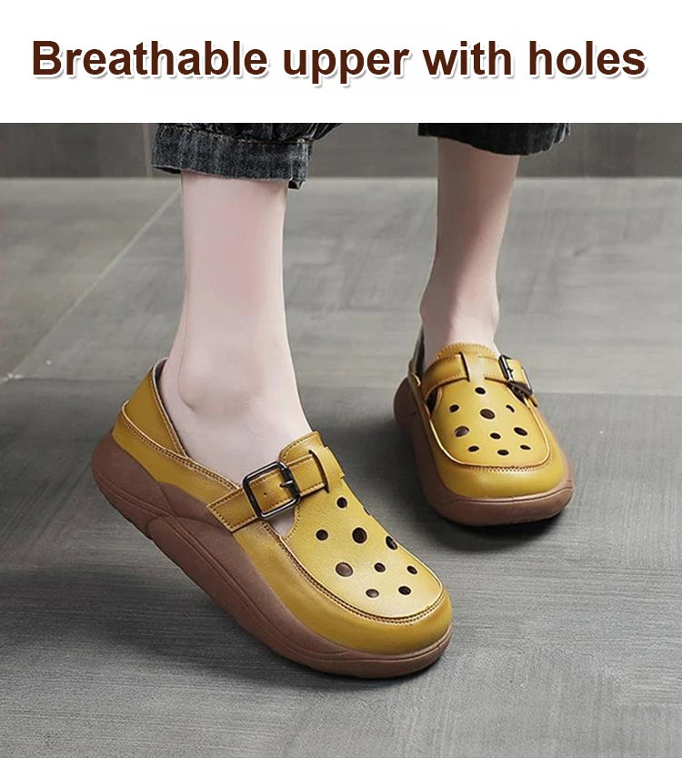 Women's Flats Loafers Platform Casual Slip-On Sandals Retro and Stylish Hollow Low Top Shoes Fashion Non-Slip Beach Sneakers