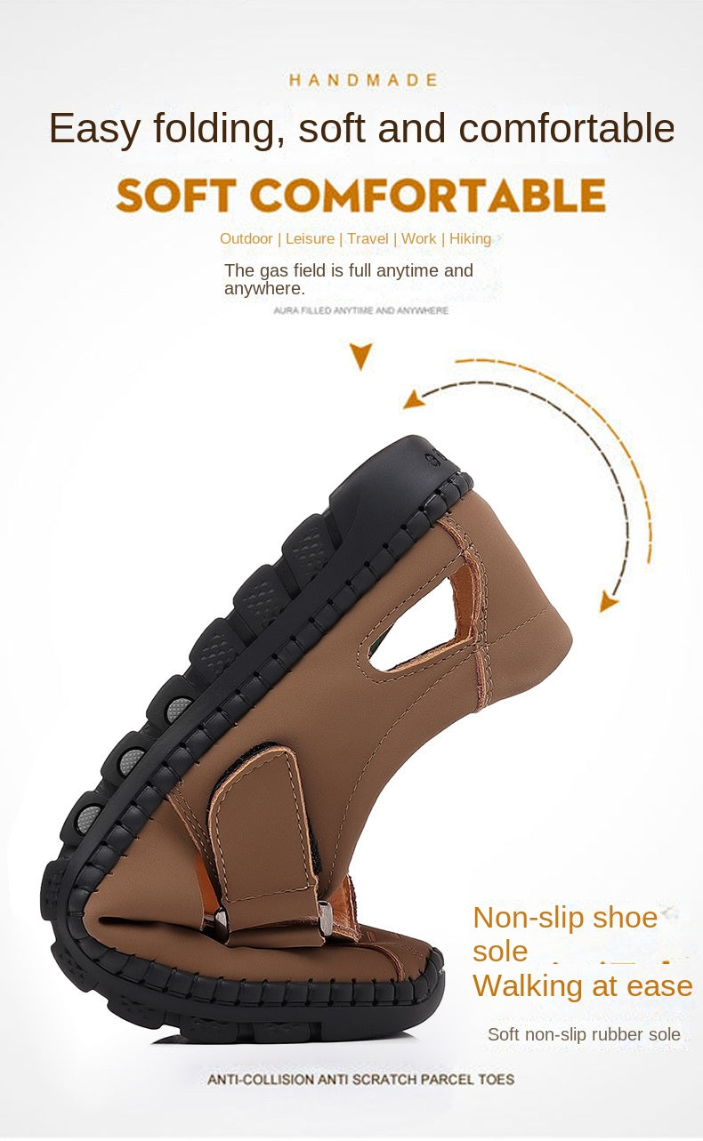 Men's Summer Sandals Comfortable Outdoor Breathable Casual Shoes 2023 Summer Beach Shoes Flat Business Genuine Leather Sandals