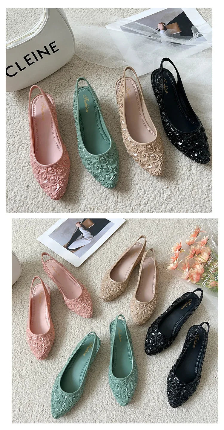 Women Sandals Soft Bottom Wedge Heels Single Shoes New Spring Summer Fashion Flower Sandalias Mujer Ladies Pointed Toe Sandals