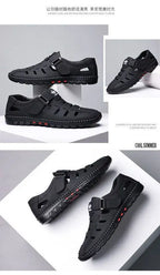 Men Sandals Leather 2024 Summer Breathable Casual Shoes for Man Slip on Clogs Outdoor Walking Shoes Non Slip Hand Made Sandalias