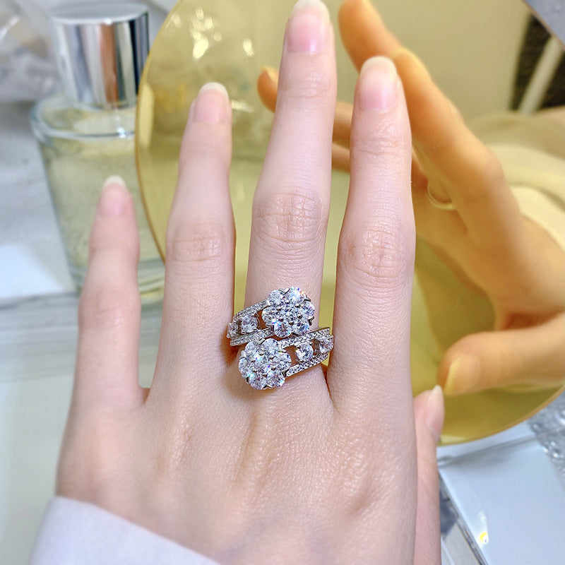 SpringLady  925 Sterling Silver Sparkling Full High Carbon Diamond Flowers Rings For Women Wedding party Fine Jewelry