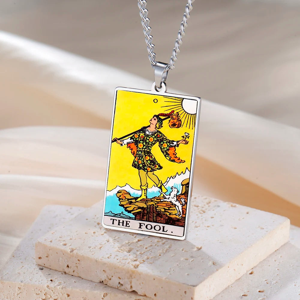 Dawapara 22 Styles Tarot Card Good Luck Amulet Necklace Sun Moon UV Colorful Pendant Stainless Steel Spiritual Jewelry