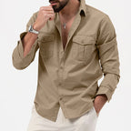 New Men Shirts Long Sleeve Casual Spring Summer Retro Work Multi-pocket Slim Social Business Casual Blouse Solid Color Shirt