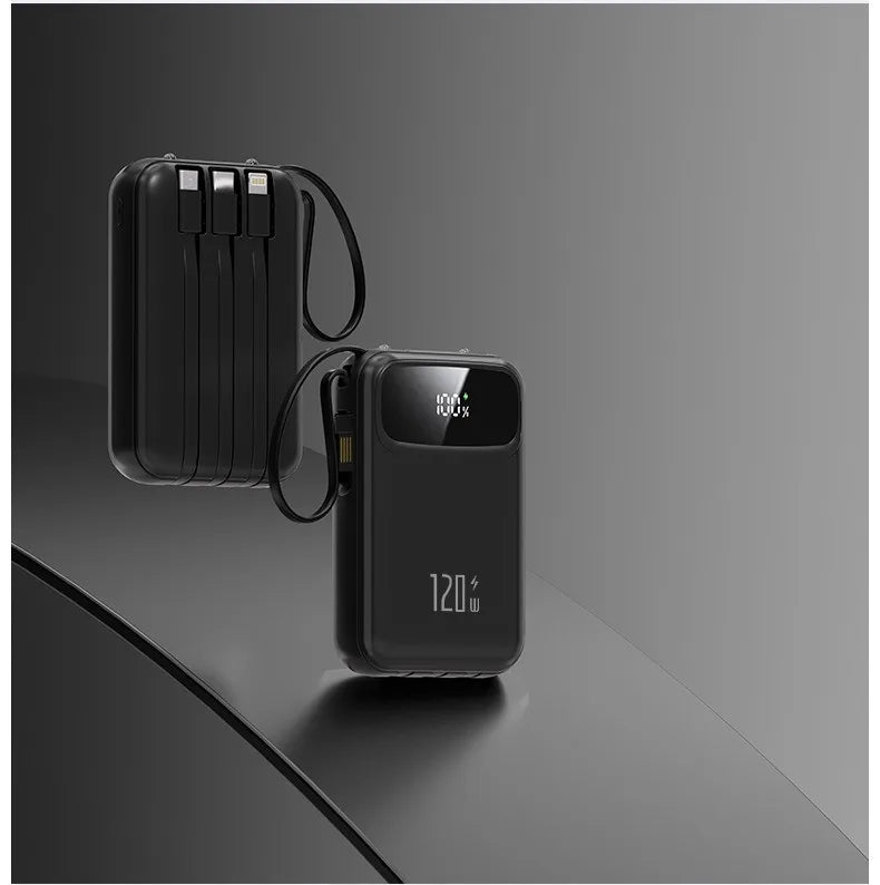 120W Power Bank Super Fast Charging 20000mAH Large Capacity 4 Cables Portable 22.5W Mobile Source Battery Mini