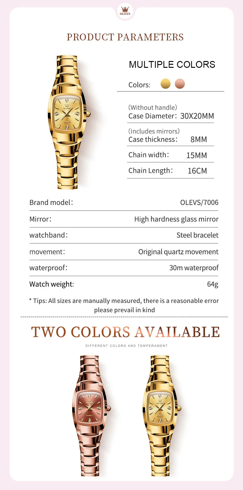 OLEVS 7006 Women's Watches Top Brand Luxury Original Quartz Montres Femmes Waterproof Tungsten Steel Case Strap Luminous Date