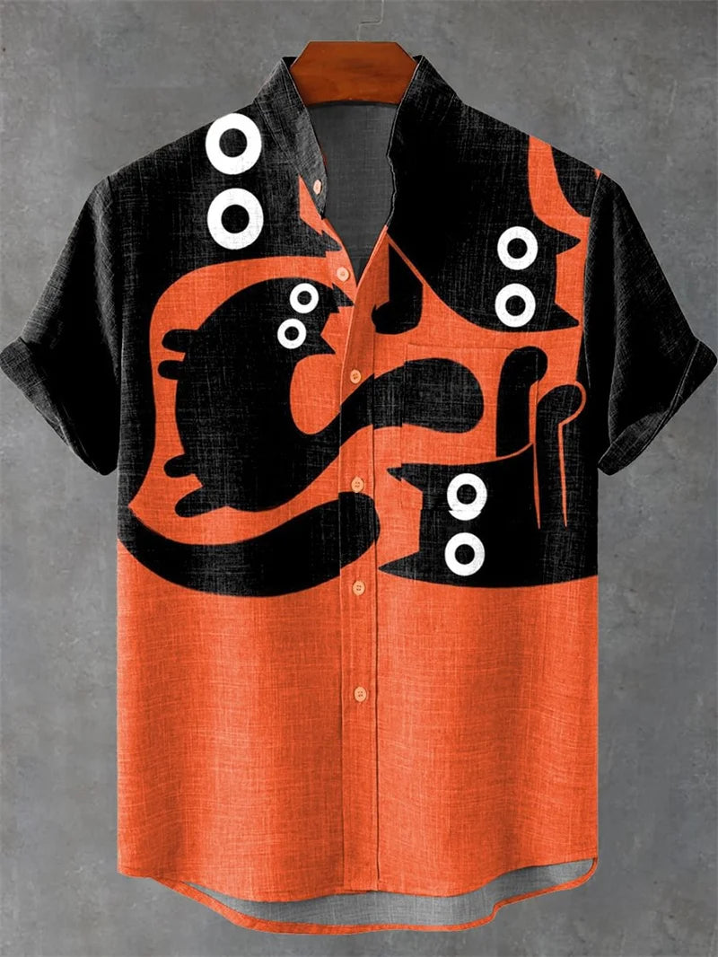 Men's shirt, marine animal printed clothing, beach vacation Hawaiian shirt, casual collar, fashionable short sleeved top, 2025