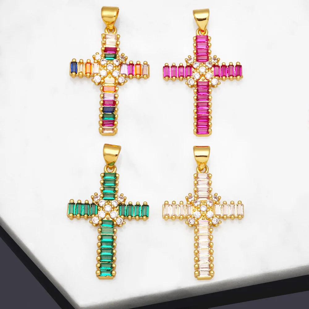 Clearance CZ Cross Pendant for Necklace Making Copper Gold Plated Crucifix Jewelry Making Supplies DIY Wholesale Bulk pdta861