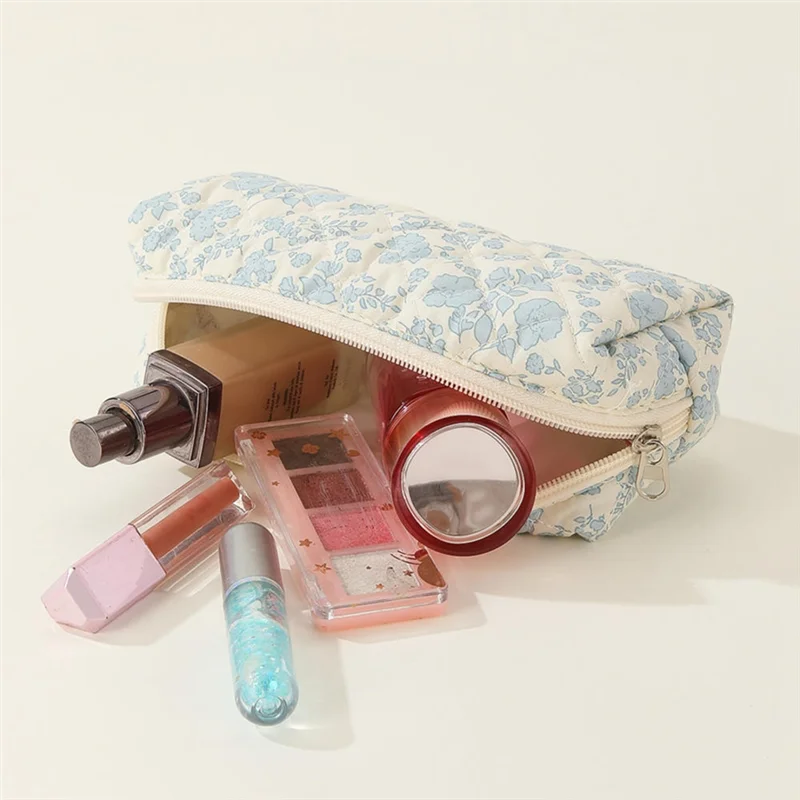 Makeup Cosmetic Bag Cosmetic Bag 3 Pcs Cotton Quilted Makeup Bag Aesthetic Floral Toiletry Bag For Women A