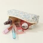 Makeup Cosmetic Bag Cosmetic Bag 3 Pcs Cotton Quilted Makeup Bag Aesthetic Floral Toiletry Bag For Women A