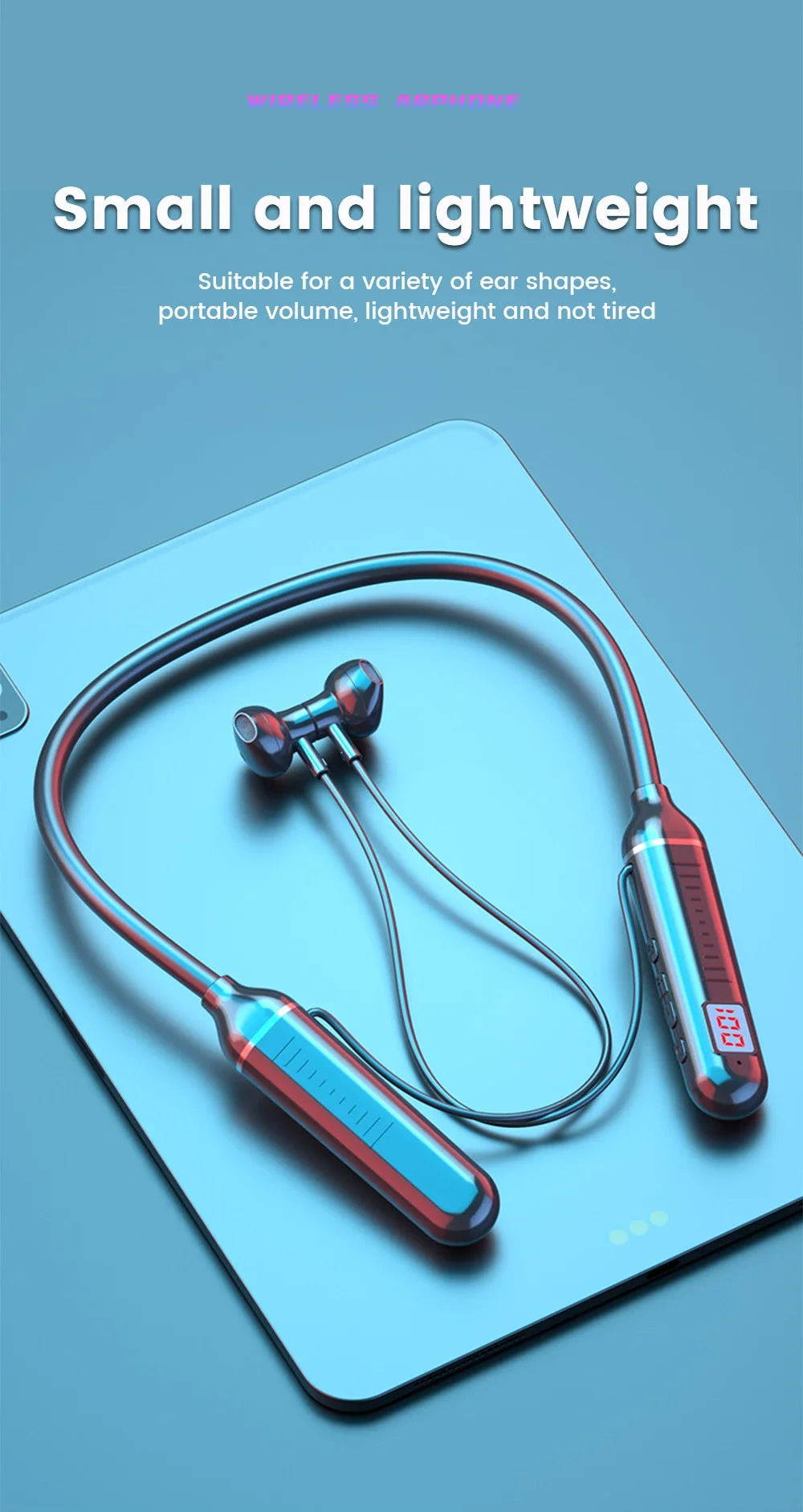 Wireless Earphones 5.3 Neckband Headphones Gaming LED Display Stereo Sports Headset Halter Waterproof Magnetic Earbuds