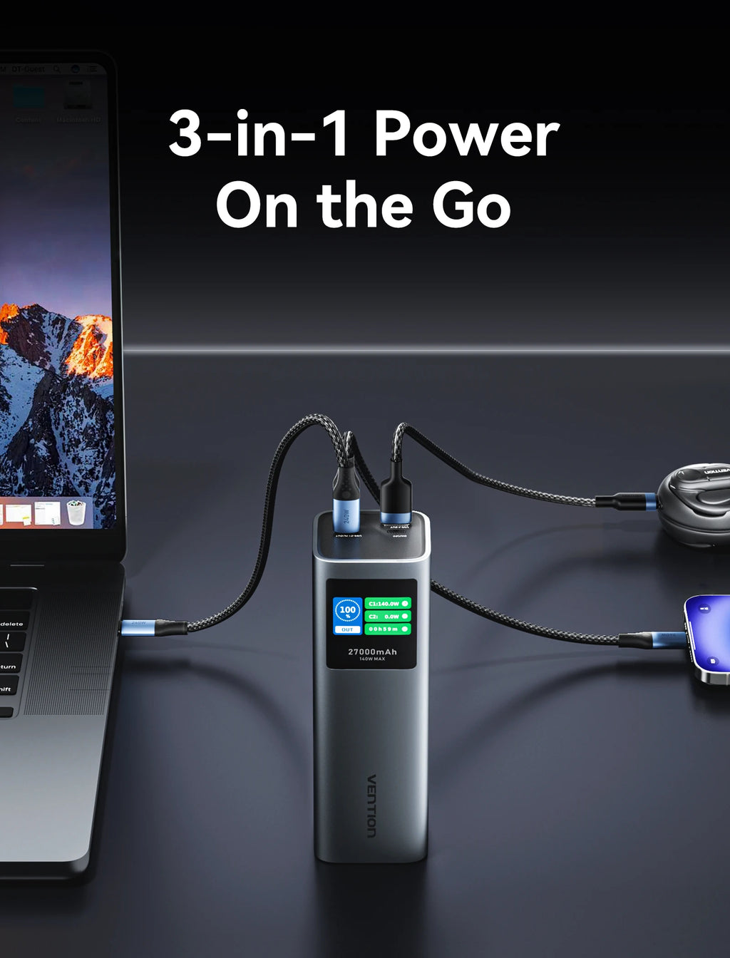 Vention Power Bank 140W 27000mAh Portable PD External Battery PowerBank 100W for Macbook Pro iPad iPhone Laptop Notebook Xiaomi