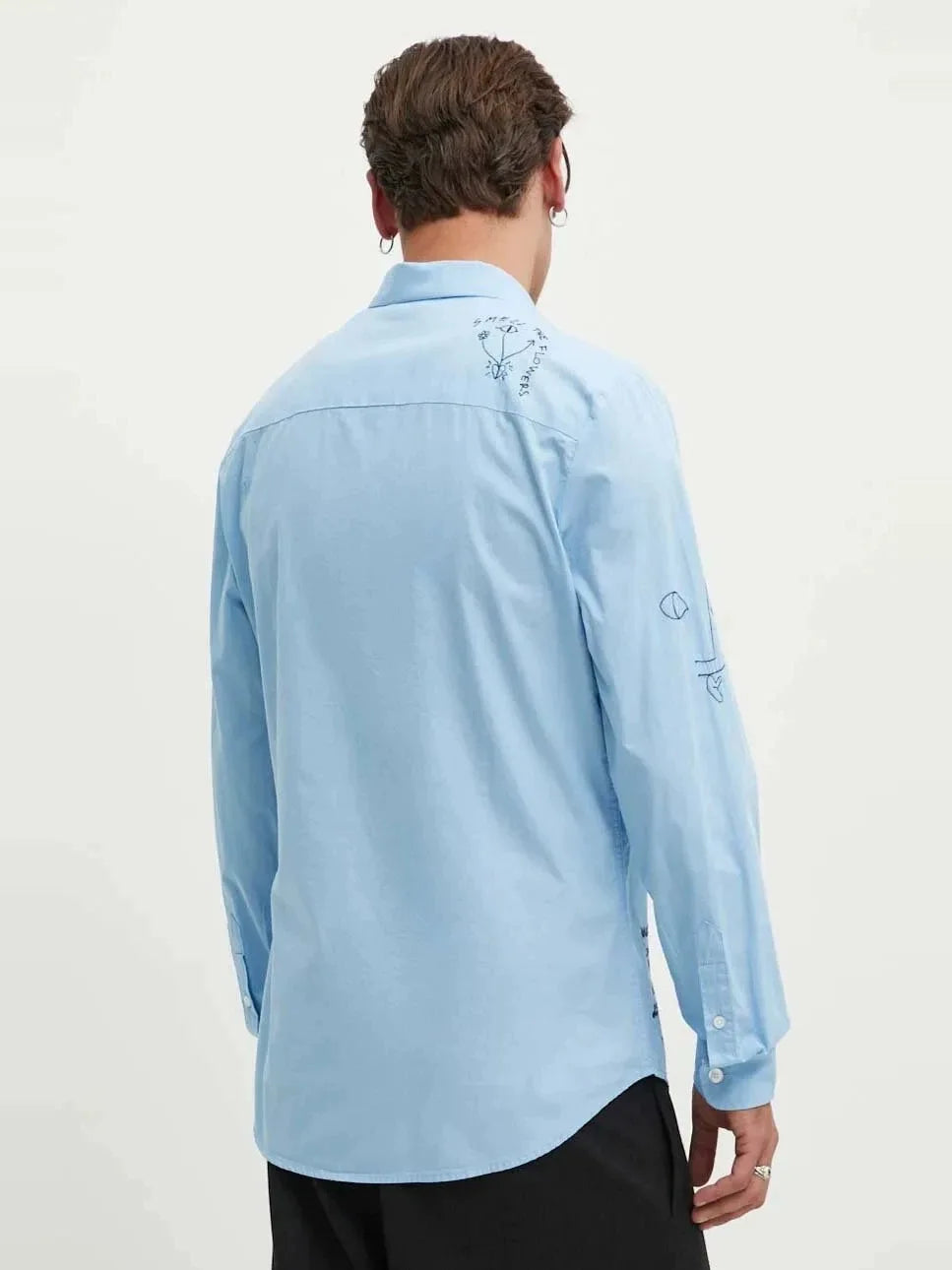 Original Spanish men's shirt with printed embroidery, designer style, light luxury, casual and loose fitting shirt
