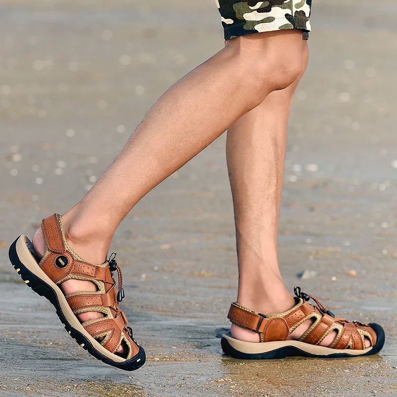 Men's Comfortable Beach Sandals Handmade Genuine Men's Shoes Fashion Men‘s Sneakers Sale Summer Men's Sandals Outdoor Non-slip