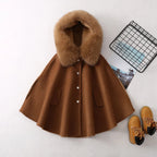 Winter Christmas Girls Woolen Coat  Woolen Cape Fox Fur Collar Kids Jacks for Girls Baby Girl Winter Cloths  Girls NewYear Coat