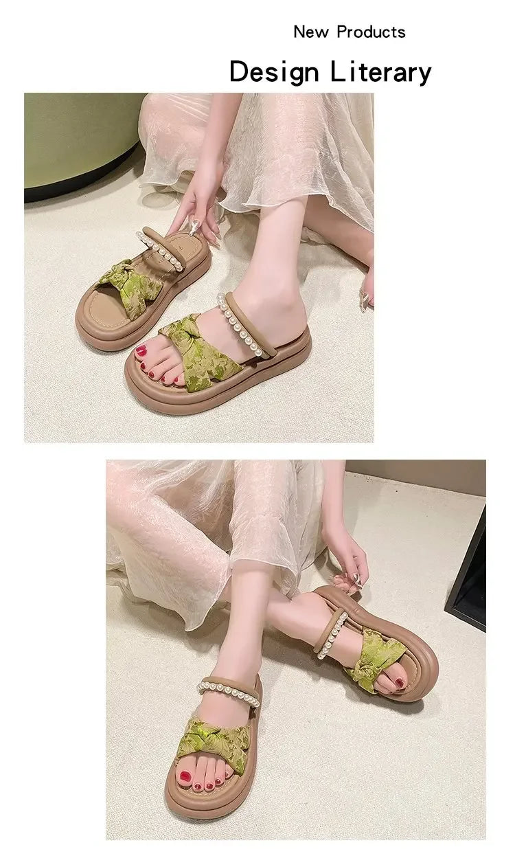 Designer Shoes Woman 2025 Slippers Casual Pantofle Low Platform Female Beach Luxury Summer New Sabot Slides Fabric Scandals Rome