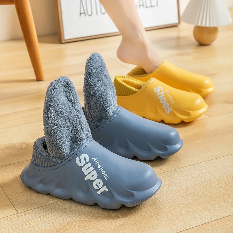 Winter Men Women Warm Slippers Cotton Slippers Outdoor Indoor Warm Shoes Men's Couple Home Bedroom Plush Slippers Big Size 46 47