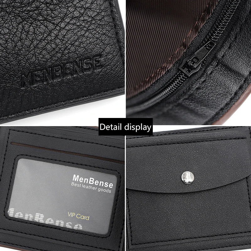 Slim Men Wallets New Short Zipper Card Holder Photo Holder Male Purse Simple Coin Pocket High Quality PU Leather Men's Wallet
