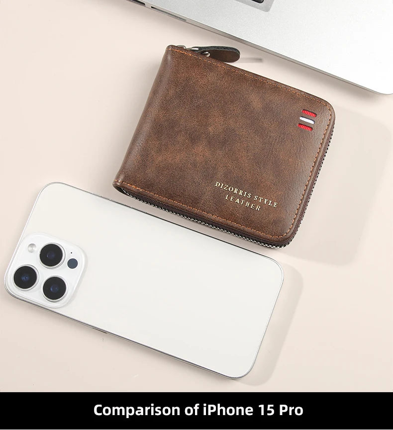 Men's wallet short version 2025 new solid color youth simple three fold wallet multifunctional student zipper coin purse