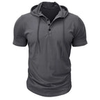 Men's Short-sleeved T-shirts for Sports and Fitness American-style Henley Shirt Hooded Top