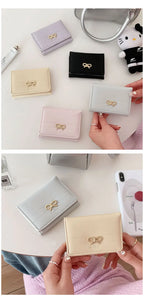 Fashion Wallets Girls Cute Bow Small Wallet Aesthetic Card Holder Classic Three Fold Purse For Women Student Simple Coin Pouch