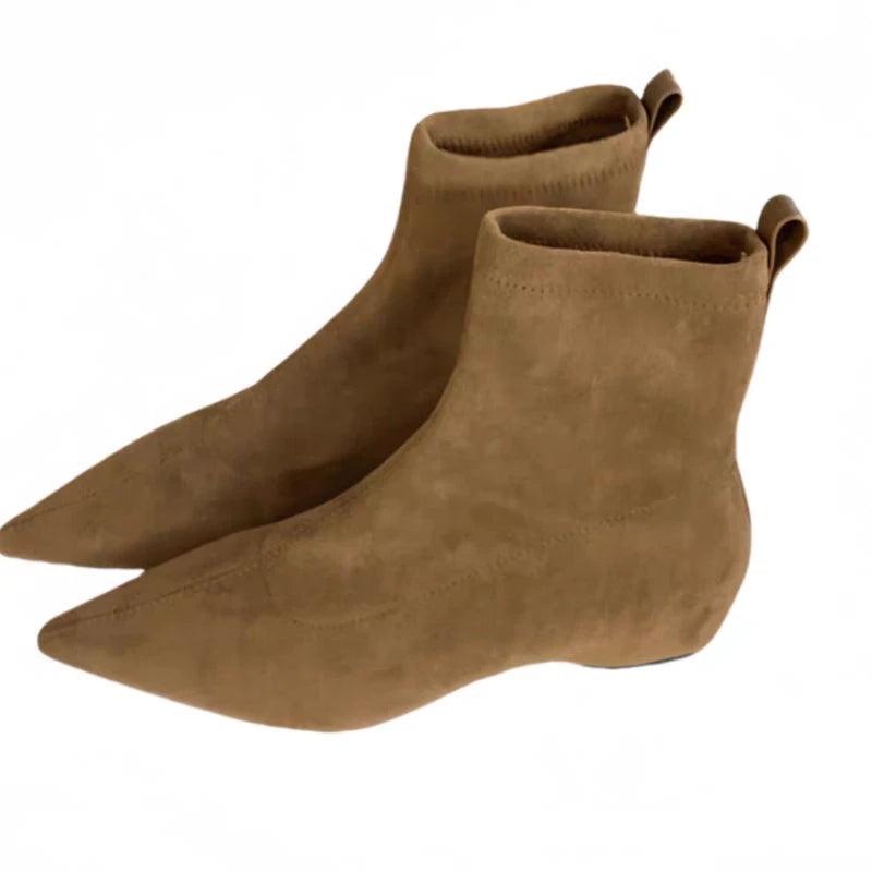 Women Flats Pointed Toe Boots Sexy Suede Ankle Boots Designer 2025 New Winter Shoes Chelsea Elegant Party Woman Fashion Botas
