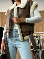 Women Winter Faux Suede Vest Sleeveless Zipper Up Fleece Sherpa Lined Jacket Fashion Solid Color Casual Outerwear Coat!