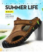 2023 Sandals Summer Men Leather  Classic Men Shoes Slippers Soft Sandals Men Roman Comfortable Outdoor Walking Footwear