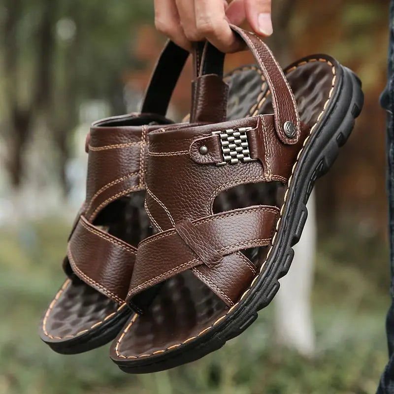 Men's Leather Summer Sandals 2025 Non-slip Thick-soled Comfort Soft Outdoor Beach Slippers