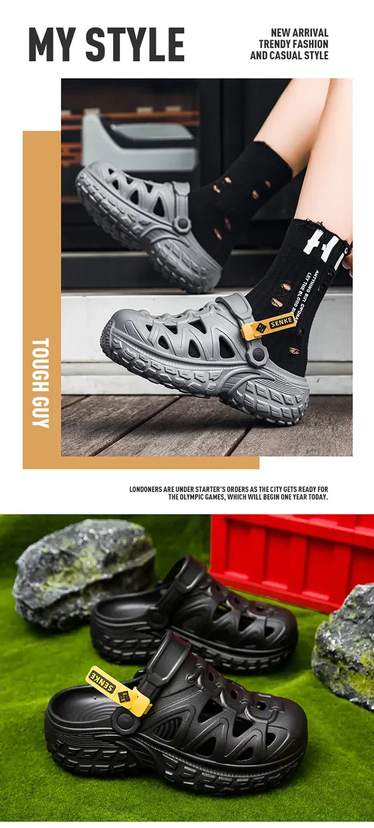 Men's Sandals, Lightweight Summer Outdoor Thick-soled Height-increasing Hollowed-out and Breathable Niche Slippers