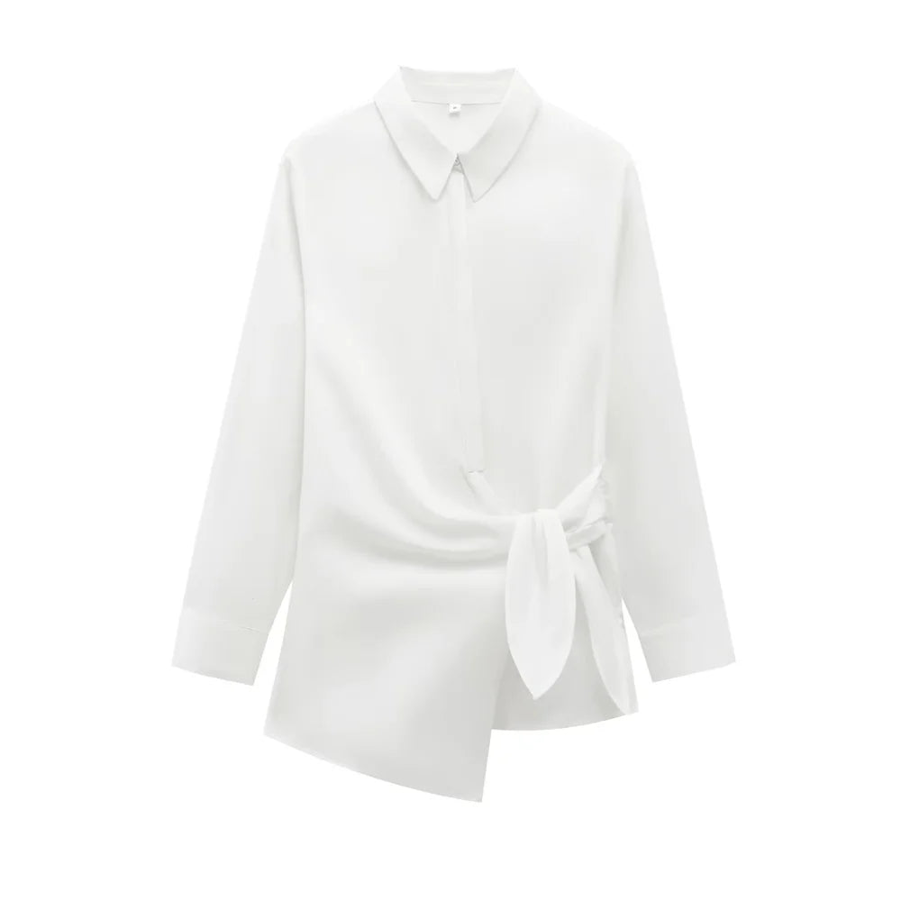 Women's Knot Lace up Double breasted Shirt Spring/Summer New Collection: Irregular Collar Slim Fit Top