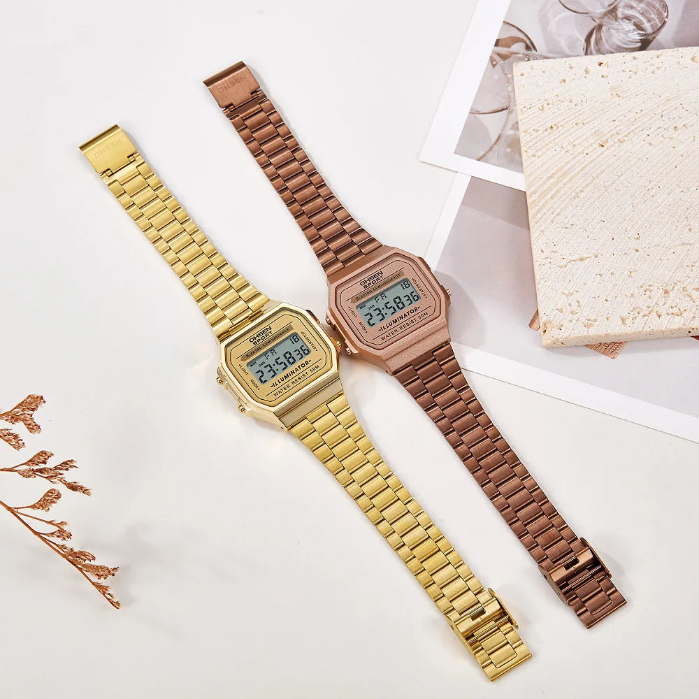 Digital Watches for Women Luxury Gold Ladies Sport Watch reloj mujer Stainless steel Electronic Watch Alarm Clocks Gifts