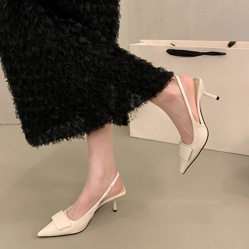 Womens Leather Slippers High Heels Shoes Party Pumps Woman Summer Sandals Women High Heel Slingback Sandal Shoes