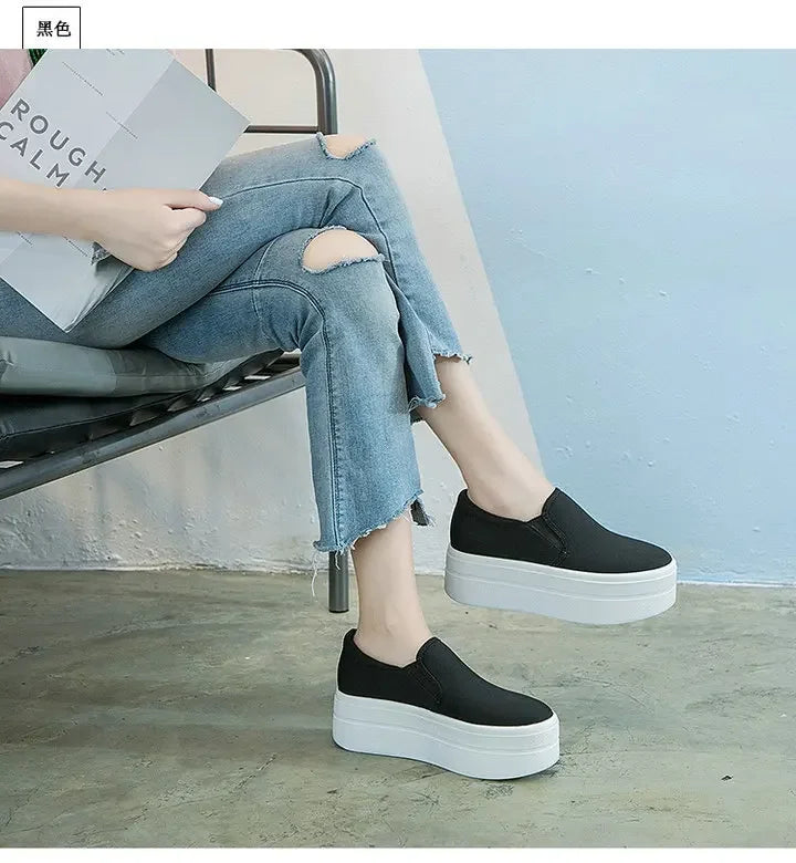 Women Flat Platform Canvas Shoes Flats Woman Casual Sneakers Girls Student Thick Soled Loafers Ladies Slip on tenis de mujer