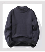 Winter New Men's Knitted Sweater with A Half High Collar Solid Color Plush and Warm Knitted Lining Top  Casual and Versatile Top