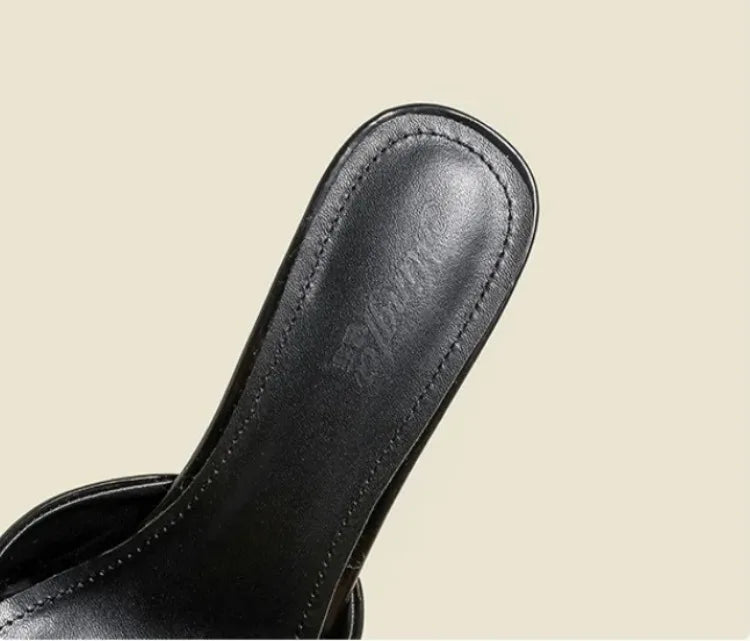 Women's Slippers 2025 New Summer Slim Heel Pointed Toe Worn with A Straight Drag Patent Leather High-heeled Slippers for Womens