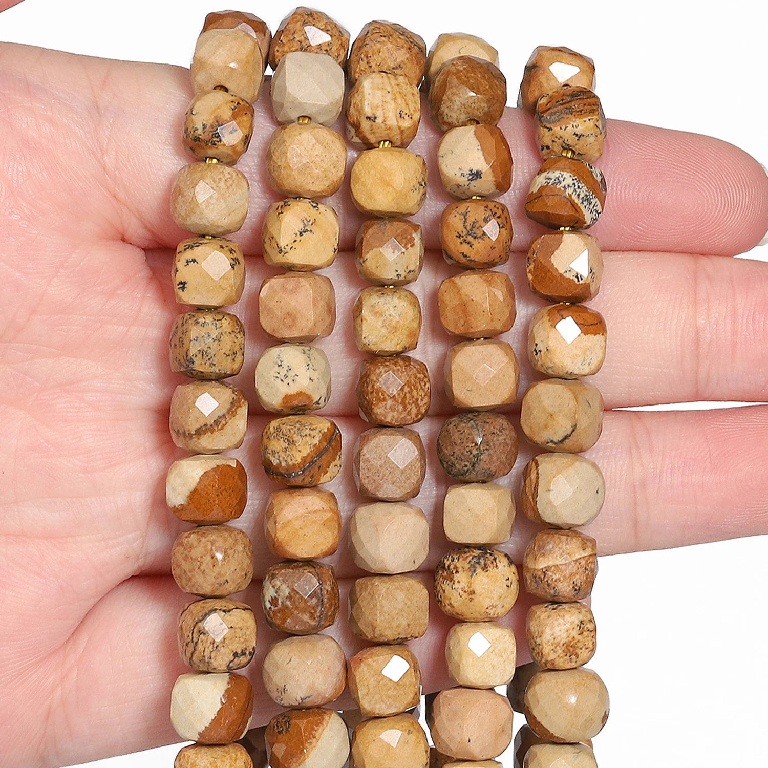 7-8mm Faceted Cube Beads Tourmaline Picture Jasper Agate Turquoise Amethyst Stone Beads for Jewelry Making Diy Accessories