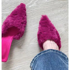 New Slippers Casual Shoes Woman Pink Slides Shallow Butterfly-Knot Med Cover Toe Fur Flip Flops Pantofle Luxury Plush Pumps