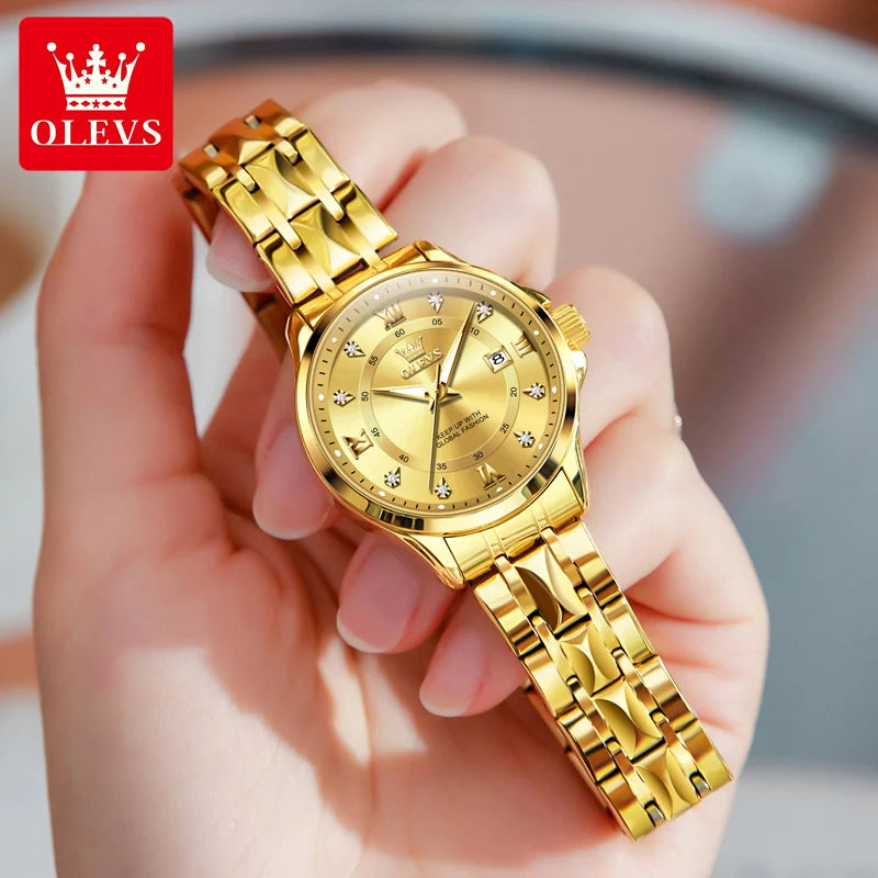 OLEVS 2906 Couple Watch Original Roman Scale Diamond Dial Luxury Quartz Watch For Men Women Rhombus Strap Waterproof Hand Clock
