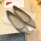 Women's Flat Shoes luxury woman shoes Leather Brand Rivet Flat Shoes Comfortable Casual Outdoor Pointed Toe Shallow Ladies shoes
