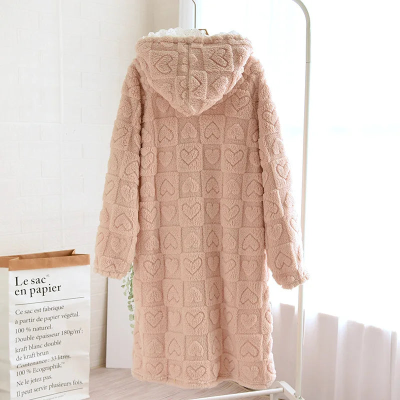 Autumn Winter Sleepwear For Sleeping Warm Hooded Robe Women Pajamas Bathrobe Woman Clothing Pijama Mujer Flannel Pyjama New Hot