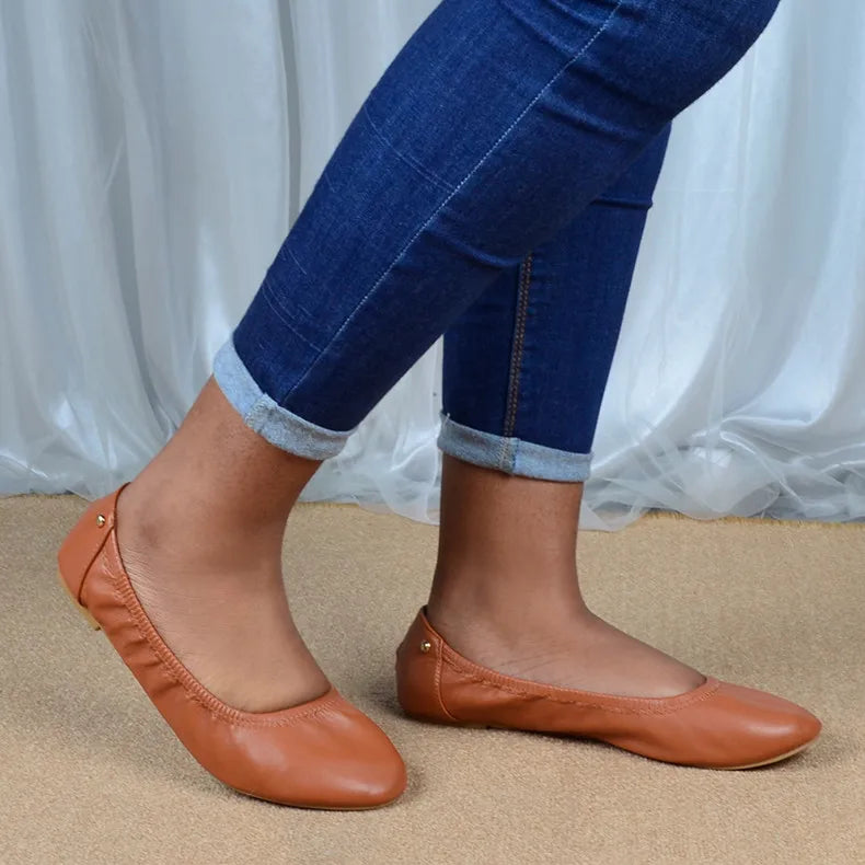 Women Ballet Flats Fashion Foldable Leather Loafers Soft Slip on Woman Luxury Brand Prom Ballerina Flats Wedding Party Shoes