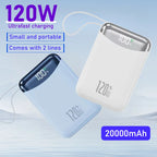 120W Fast Charging Power Bank 20000mAh Large Capacity Portable External Battery Comes with 2 Lines for IPhone Xiaomi Huawei New