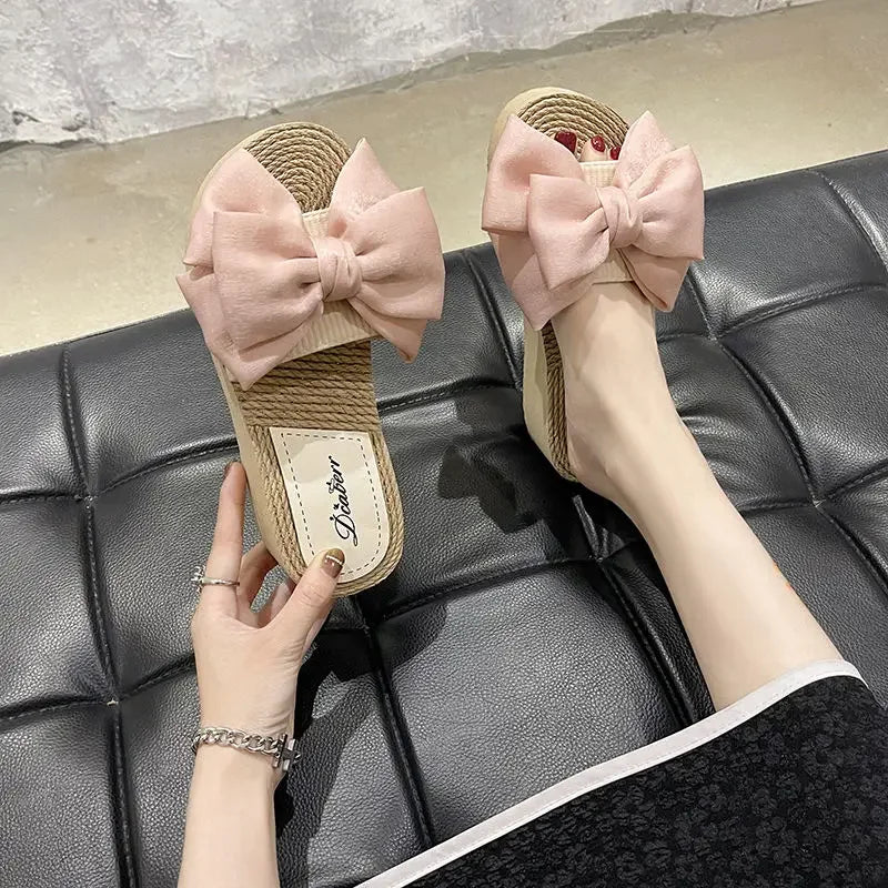 Platform Woman Slippers With Bow Sandals Easy Wears Shoes for Women Vip New Collection Designer Luxury Stylish Slides Wholesale