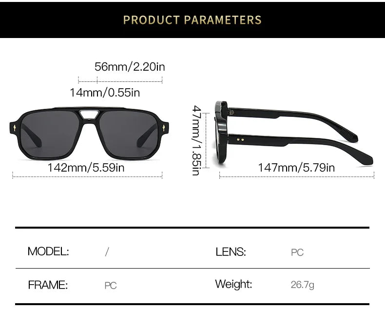 New Retro Double Bridge Square Sunglasses For Women Men Fashion Luxury Design Rivets Sun Glasses Trending Shades UV400 Eyeglasse