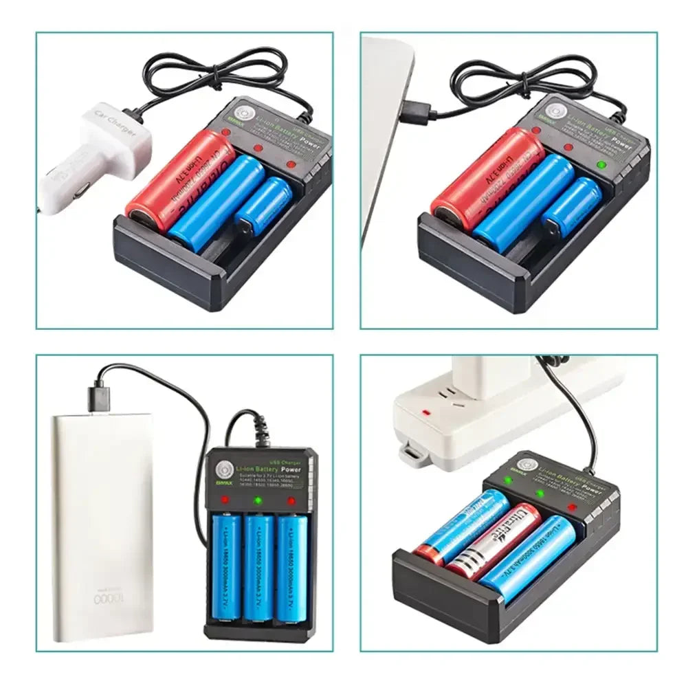 Smart 18650 Charger 3 Slots 4.2V Li-ion Battery USB Independent Charging 18650 18500 14500 16650 26650 Lithium Battery Charger