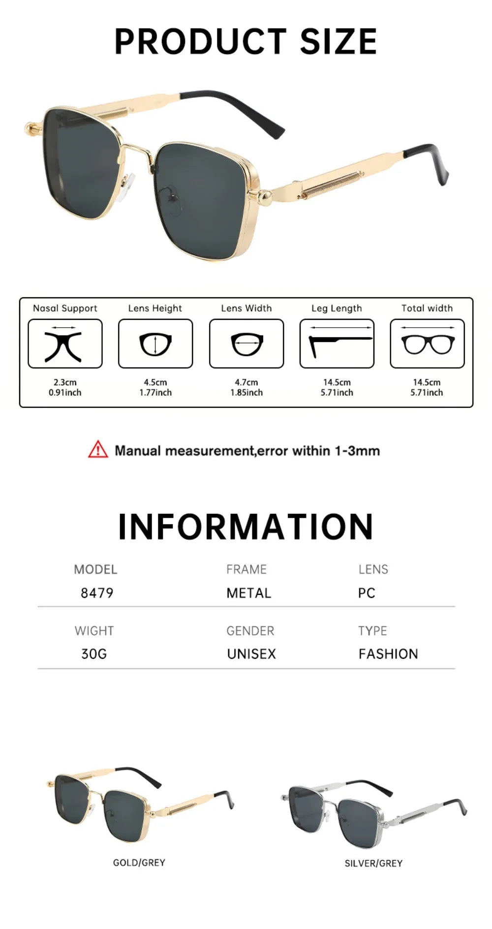 Men Driving Sunglasses Vintage Steampunk Square Sunglasses Metal Frame with Spring Hinges Women Eyepiece Trendy Driver Glasses