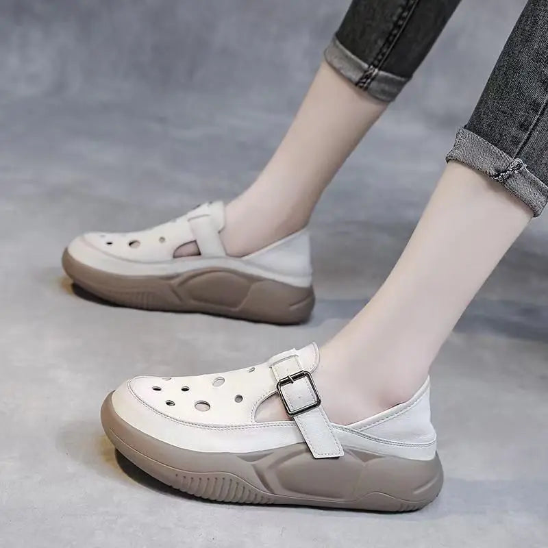Women's Flats Loafers Platform Casual Slip-On Sandals Retro and Stylish Hollow Low Top Shoes Fashion Non-Slip Beach Sneakers
