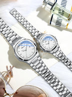 Fashion Couple Watches Men and Women Business Luxury Stainless Steel Quartz Wristwatch Waterproof Luminous Couple Watch Pair Set
