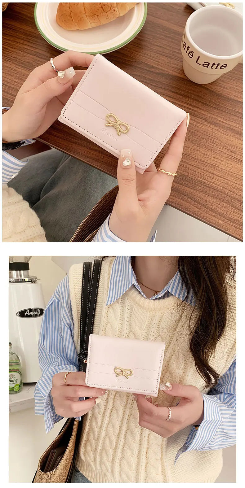 Fashion Wallets Girls Cute Bow Small Wallet Aesthetic Card Holder Classic Three Fold Purse For Women Student Simple Coin Pouch