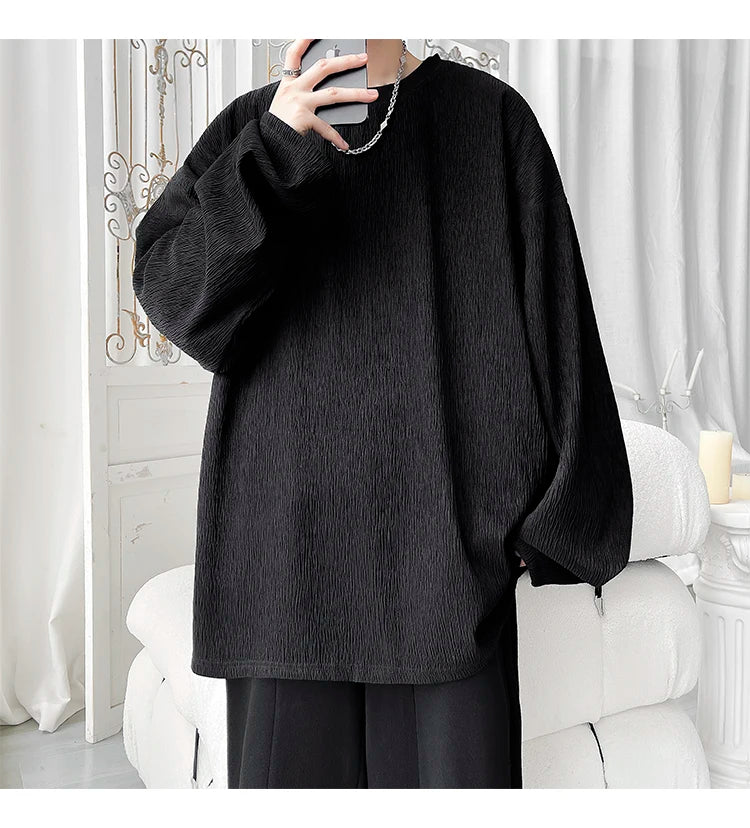 Men's High Street Long Sleeve T-Shirt - Trendy Casual Top Loose Fit Comfortable Wear, Modern Minimalist Style, Everyday Essentia